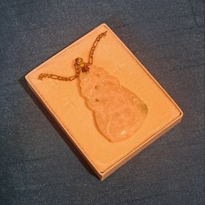 White Jade Carved Pendant gemstone necklace gold plated chain classic
